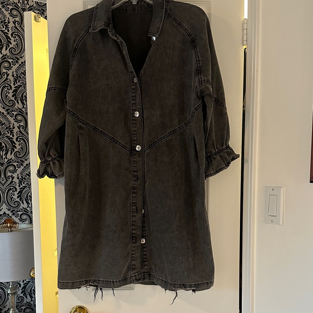Black Denim Button-Up Shirt Dress